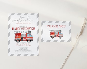 EDITABLE Firetruck Baby Shower Invitation, Firefighter Invite, Boy Or Girl Baby Shower, Fire Theme, Editable PDF, Instant Download