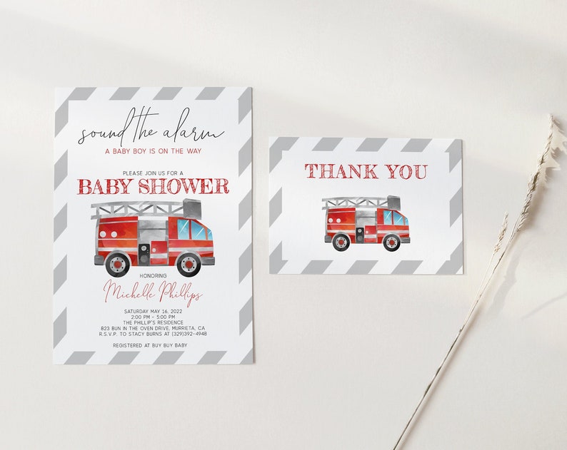 EDITABLE Firetruck Baby Shower Invitation Firefighter Invite Boy Or Girl Baby Shower Fire Theme Editable PDF Instant Download