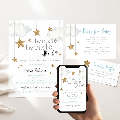 Twinkle Twinkle Little Star Baby Shower Invitation Moon and Etsy