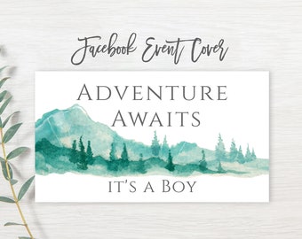 Adventure Awaits Facebook Event Cover, Baby Shower Facebook Event Cover, Boy Baby Shower, Editable PDF, Instant Download