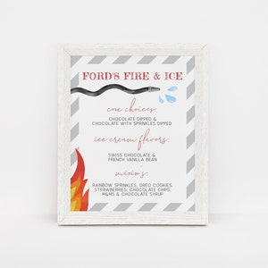 Feuerwehrauto Eis Tisch Schild, Geburtstag Schild, Feuerwehr Eis Menü Poster, Feuer Menü Schild, Instant Download