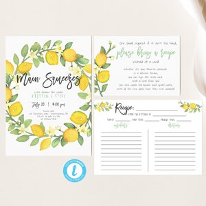 EDITABLE Lemon Wedding Shower Invitation, Main Squeezes Shower Invite, Recipe Bridal Shower, Recipe Cards, Editable PDF, Instant Download