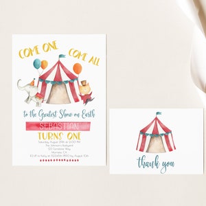 EDITABLE Carnival Invite, Circus First Birthday Invitation, Circus Party, 1st Birthday, Any Birthday, Boy Or Girl Birthday, Instant Download