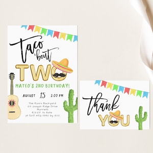 EDITABLE Taco Bout Two Invite, Fiesta Birthday Invitation, Taco Party, 2nd Birthday, Boy Or Girl Invite, Instant Download