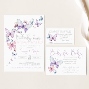 Butterfly Kisses And Baby Wishes Baby Shower Invitation, Girl Baby Shower, Butterfly Baby Sprinkle, Editable PDF, Instant Download