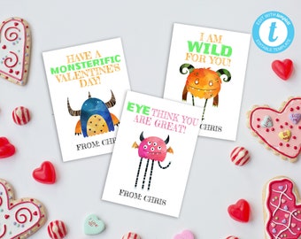 Monster Valentines Day Cards, Valentines Day Cards Template, Monsters Valentines For Kids, Editable Valentine, Instant Download