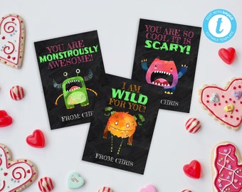 Monster Valentines Day Cards, Valentines Day Cards Template, Monsters Valentines For Kids, Editable Valentine, Instant Download