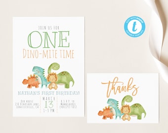 EDITABLE Dinosaur Birthday Invite, Dino-Mite First Birthday Invitation, T-Rex Birthday, 1st Birthday, Boy Birthday, Instant Download