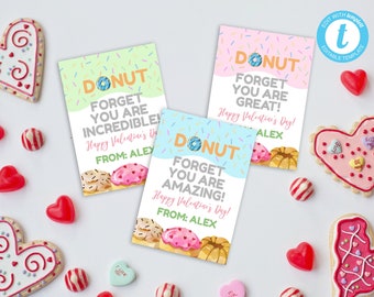 Donut Valentines Day Cards, Valentines Day Cards Template, Donut Valentines For Kids, Editable Valentine, Instant Download