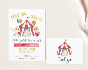 EDITABLE Carnival Invite, Circus First Birthday Invitation, Circus Party, 1st Birthday, Any Birthday, Boy Or Girl Birthday, Instant Download