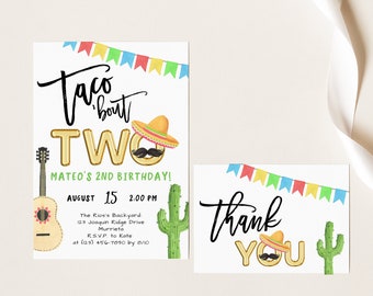 EDITABLE Taco Bout Two Invite, Fiesta Birthday Invitation, Taco Party, 2nd Birthday, Boy Or Girl Invite, Instant Download