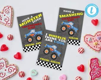 Monster Truck Valentines Day Cards, Valentines Day Cards Template, Truck Valentines For Kids, Editable Valentine, Instant Download