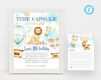 EDITABLE Lion Dreamland Time Capsule, Printable Time Capsule Sign, Lion First Birthday, Hot Air Balloons Board, Instant Download