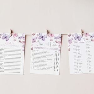 Butterfly Baby Shower Games, Baby Word Scramble, Over Or Under, Baby Animal Game, Printable Games, Party Activity, Instant Download
