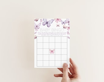 Butterfly Bingo Baby Shower Game, Pink And Purple Butterflies Baby Bingo, Printable Party Activity, Baby Sprinkle, Instant Download