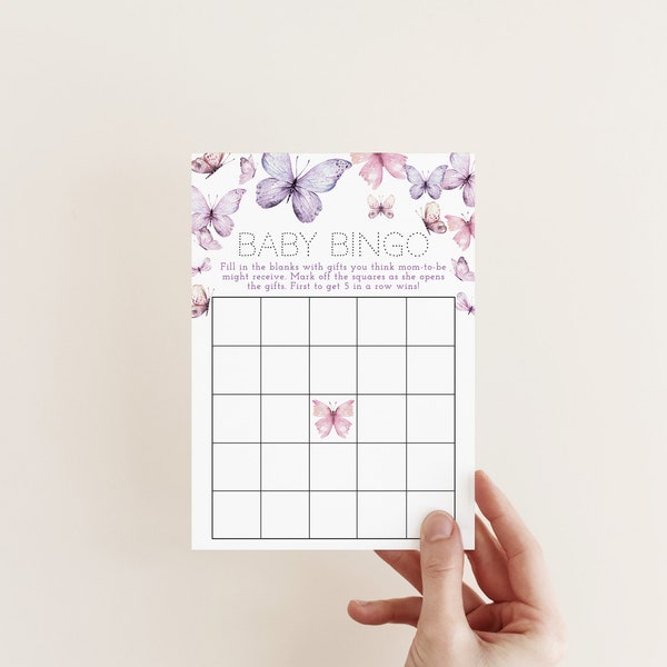 Butterfly Bingo Baby Shower Game, Pink And Purple Butterflies Baby Bingo, Printable Party Activity, Baby Sprinkle, Instant Download