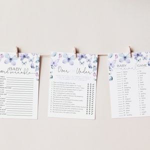 Butterfly Baby Shower Games, Baby Word Scramble, Over Or Under, Baby Animal Game, Printable Games, Party Activity, Instant Download