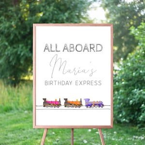 All Aboard Welcome Sign, Custom Birthday Sign, Trains Birthday Party, Train Welcome Poster, Girl Birthday, Instant Download