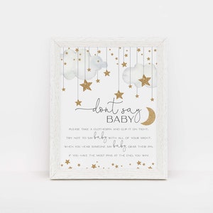 Twinkle Twinkle Little Star Don't Say Baby Zeichen, Don't Say Spiel, Gold Sterne Poster, Baby Shower Dekorationen, bearbeitbare PDF, Sofortiger Download