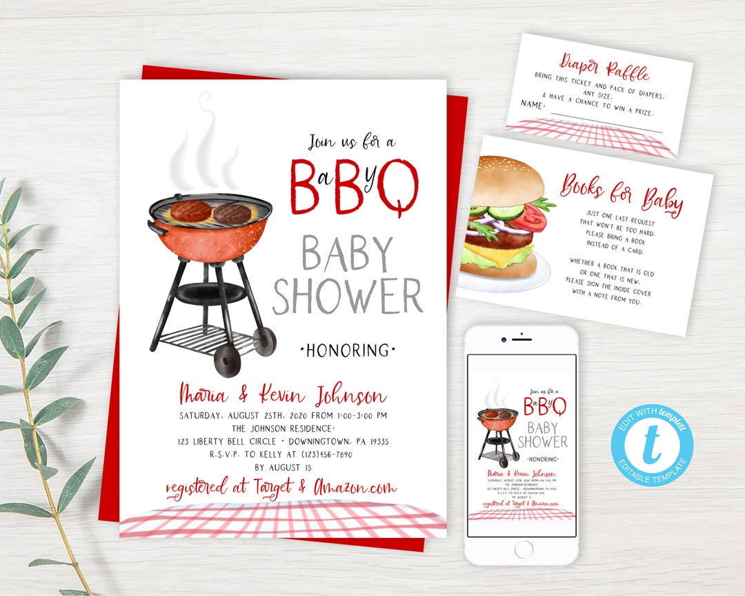 EDITABLE BBQ Baby Shower Invitation, Babyq Baby Shower Invite, Joint ...
