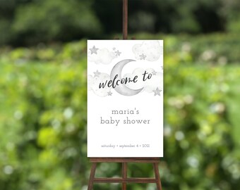 Twinkle Twinkle Little Star Willkommensschild, benutzerdefinierte Baby Shower Schild, Mond und Sterne Baby Shower, Instant Download