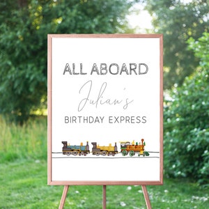 All Aboard Welcome Sign, Custom Birthday Sign, Trains Birthday Party, Train Welcome Poster, Boy Birthday, Instant Download