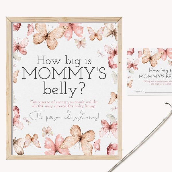 How Big Is Mommy's Belly, Her Belly Game, How Big Is Baby Bump, Butterflies Baby Shower, Baby Shower Activity, Instant Download