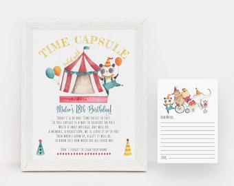 EDITABLE Circus Time Capsule, Printable Carnival Time Capsule Sign, First Birthday, Circus Animals, Come One Come All, Instant Download