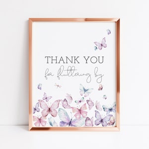 Vlinder bedankt voor het fladderen door teken, vlinder kussen decoraties, baby shower aandenken, gunsten teken, verjaardag decor, instant download