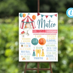 EDITABLE Circus Birthday Board, Carnival Board, Birthday Milestone Board, Elephant Circus Board, First Birthday, Instant Download