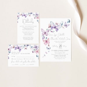 Butterfly Wedding Invitation, Purple Wedding Invite, Spring Summer Wedding, You Give Me Butterflies, Editable PDF, Instant Download image 2