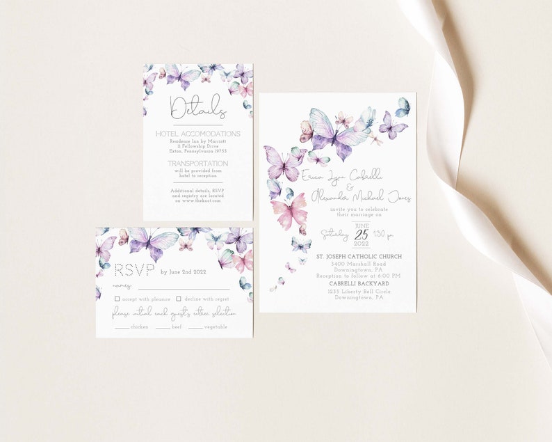 Butterfly Wedding Invitation, Purple Wedding Invite, Spring Summer Wedding, You Give Me Butterflies, Editable PDF, Instant Download image 2