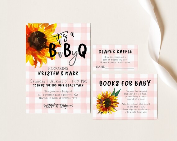 EDITABLE BBQ Baby Shower Invitation, Sunflower Invite, BabyQ, Joint Baby Shower, Girl Baby Shower, Editable PDF, Instant Download