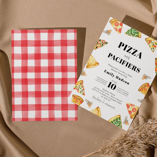 Pizza And Pacifiers Baby Shower Invite, Slice Slice Baby, Gender Neutral Baby Shower, Printable Invitation, Editable PDF, Instant Download