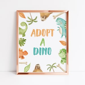 EDITABLE Adopt A Dinosaur Sign, Adopt Dino Station, Little Dino Birthday, Party Favor, Stomp Chomp And Roar, Dino-Mite, Instant Download