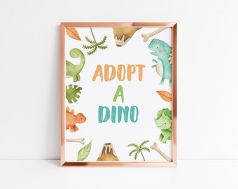 EDITABLE Adopt A Dinosaur Sign, Adopt Dino Station, Little Dino Birthday, Party Favor, Stomp Chomp And Roar, Dino-Mite, Instant Download