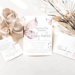 Butterfly Kisses And Baby Wishes Baby Shower Invitation, Girl Baby Shower, Butterfly Baby Sprinkle, Editable PDF, Instant Download