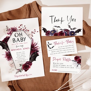 Oh Baby Halloween Baby Shower Invitation, Fall Baby Shower, Vampire Bat Baby Sprinkle, Coffin Invite, Editable PDF, Instant Download