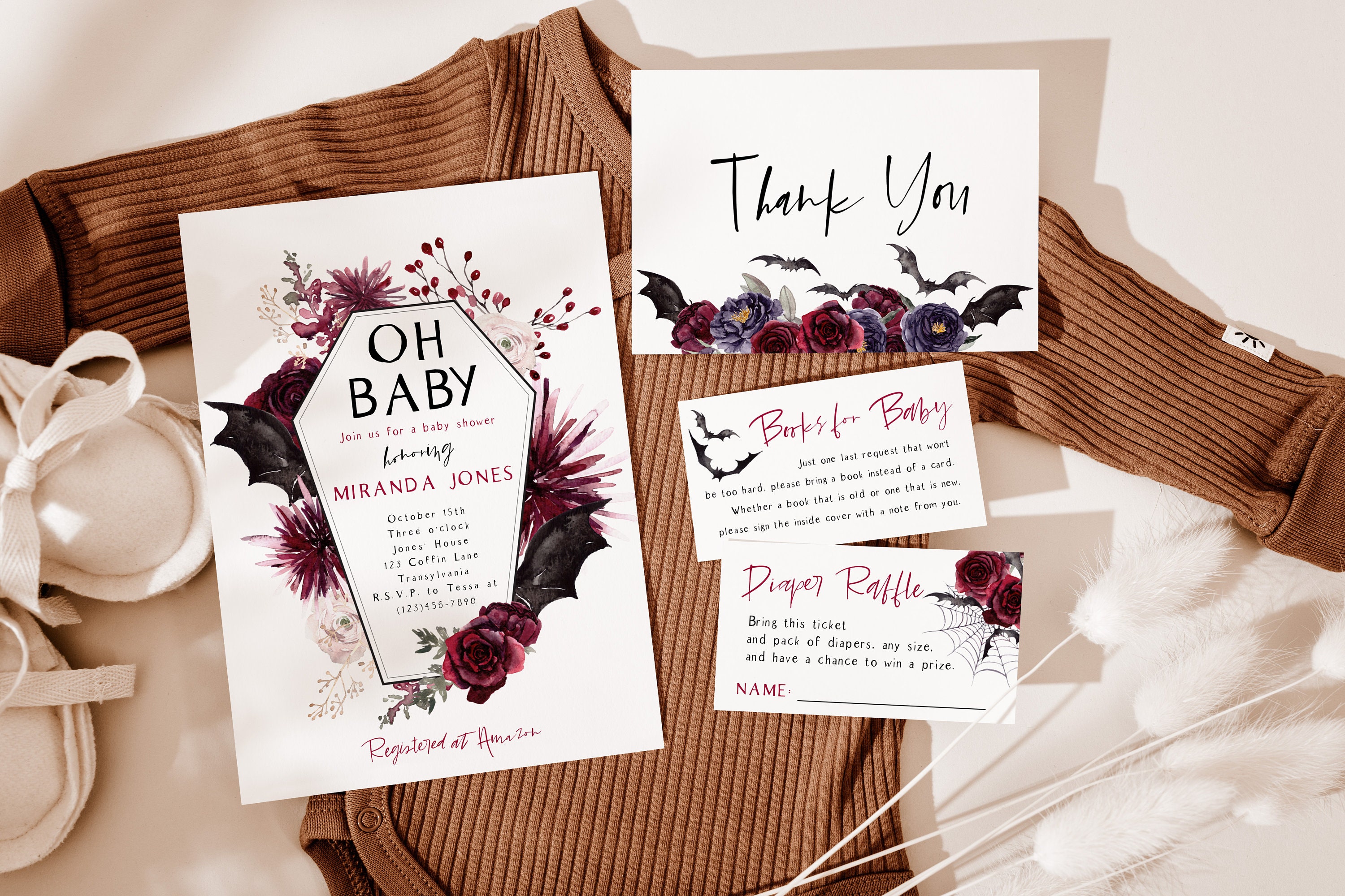 Oh Baby Halloween Baby Shower Invitation Fall Baby Shower Vampire Bat Baby Sprinkle Coffin Invite Editable PDF Instant
