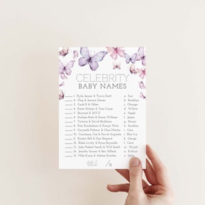 Celebrity Baby Name Game, Butterfly Baby Shower Game, Printable Games, Party Activity, Pink And Purple Butterflies, Instant Download