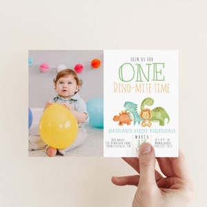 EDITABLE Dinosaur Birthday Invite, Dino-Mite First Birthday Invitation, T-Rex Birthday, 1st Birthday, Photo Picture Invite, Instant Download