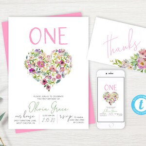 EDITABLE Bohemian 1st Birthday Invite, Floral Invitation Template, 1st Birthday, Floral, Boho, Girl Birthday, Instant Download