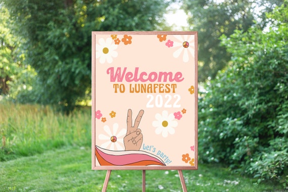 EDITABLE Groovy Welcome Birthday Board, Retro 1st Birthday Board, First Birthday, 60s 70s Birthday, Peace Love And One, Instant Download