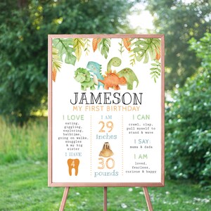 EDITABLE Dinosaur Birthday Board, 1st Birthday Milestone Board, Boy First Birthday, Dino Birthday, T Rex, 1st Birthday, Instant Download