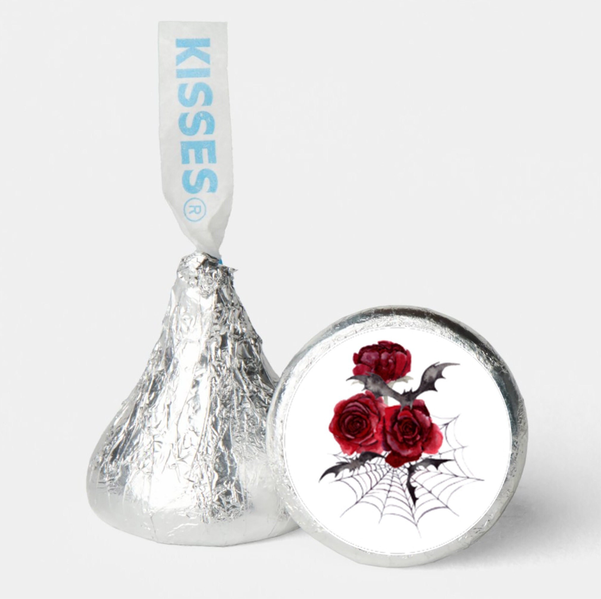 Red Rose Hershey Kiss® Sticker, Gothic Baby Shower, Halloween Baby Shower Cutouts, Favor Tags, Gift Tags, Printable Label, Instant Download