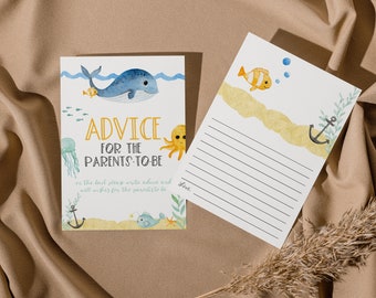 EDITABLE Advice For The Parents To Be, Under The Sea By Mail Baby Shower, Advice And Well-Wishes For Mommy To Be, Instant Download
