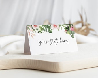 Tropical Place Cards, Food Labels, Baby Shower Decor, Tropical Flamingo Party, Party Decor, Tent Fold Card, Instant Download