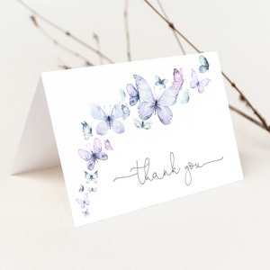 Lila en lichtblauwe vlinder bedankt, meisje babyshower, meisje verjaardag, vlinderwensen, baby strooi, bewerkbare PDF, Instant Download