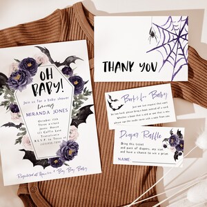 Oh Baby Halloween Baby Shower Invitation, Fall Baby Shower, Vampire Bat Baby Sprinkle, Coffin Invite, Editable PDF, Instant Download