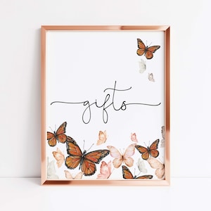 Monarch Butterfly Gift Table Sign, Aangepaste Geschenken en Kaarten Teken, Vlinders Baby Shower, Oranje Vlinder Verjaardag, Instant Download